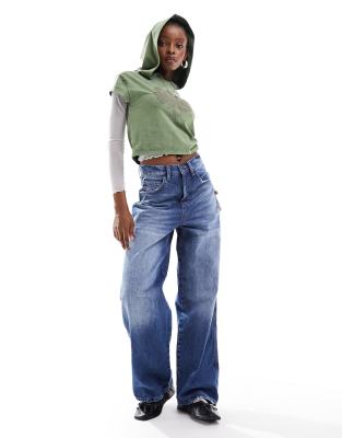 COLLUSION x014 90s Baggy Dad Jeans with Stepped Waist band-Blues