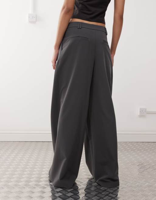 COLLUSION wide leg belt detail pants in grey (part of a set)