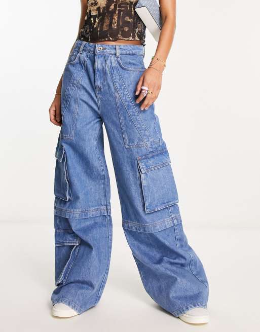 COLLUSION wide leg cargo jean in blue - BLACK, 4 of 5