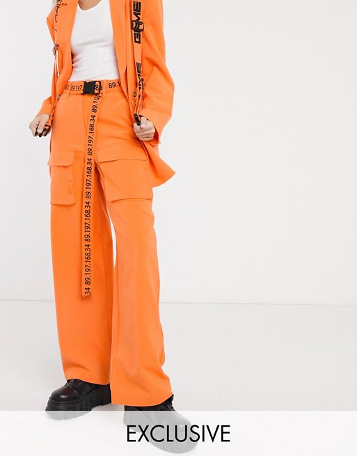 COLLUSION wide leg cargo trouser with typo belt