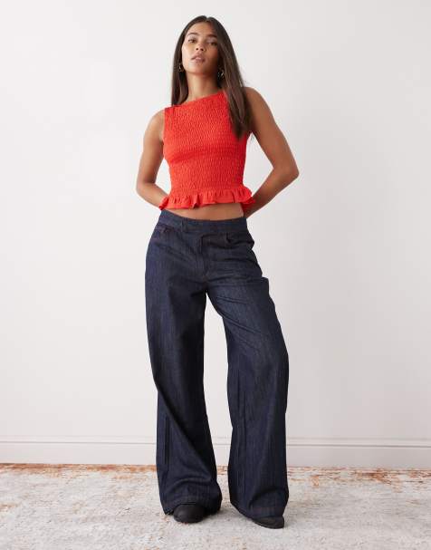 COLLUSION wide leg chambray denim jean in rinse wash