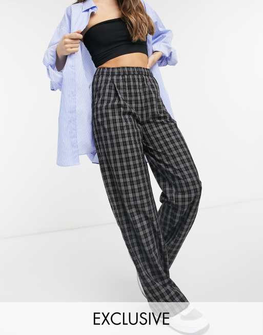 COLLUSION wide leg check pants in black