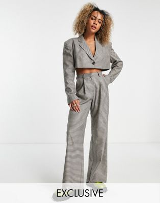 COLLUSION wide leg check trouser with deep pleats co-ord