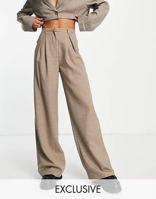 COLLUSION wide leg check trouser with deep pleats
