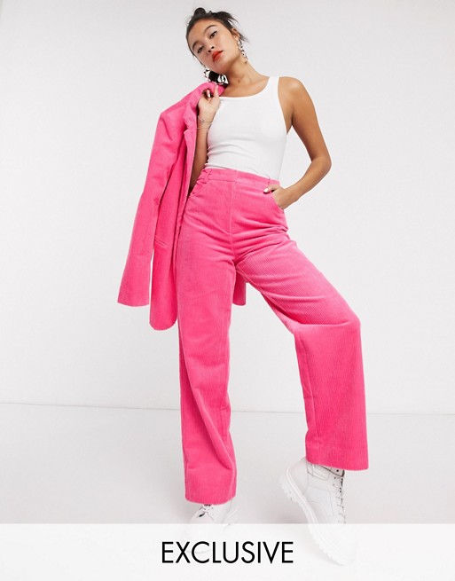 COLLUSION wide leg cord trousers in pink