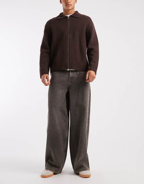 COLLUSION X003 wide leg jean in charcoal dirty wash