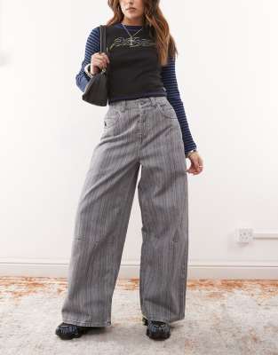 wide leg jeans in gray stripe