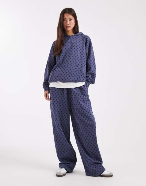 COLLUSION wide leg joggers in blue polka dot - view 1