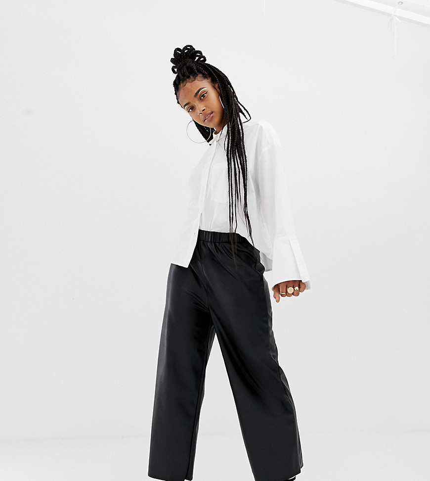 COLLUSION wide leg leather look trouser-Black