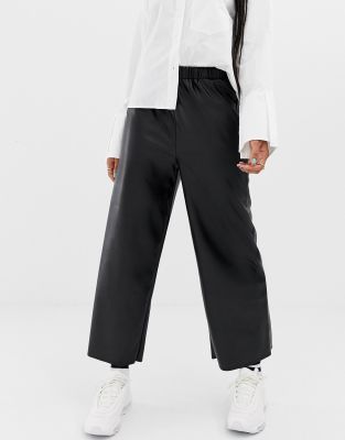 white leather look trousers