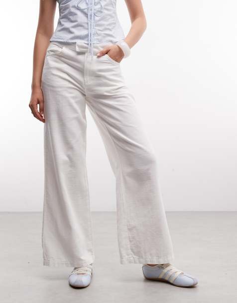 COLLUSION wide leg linen trouser in white - view 1