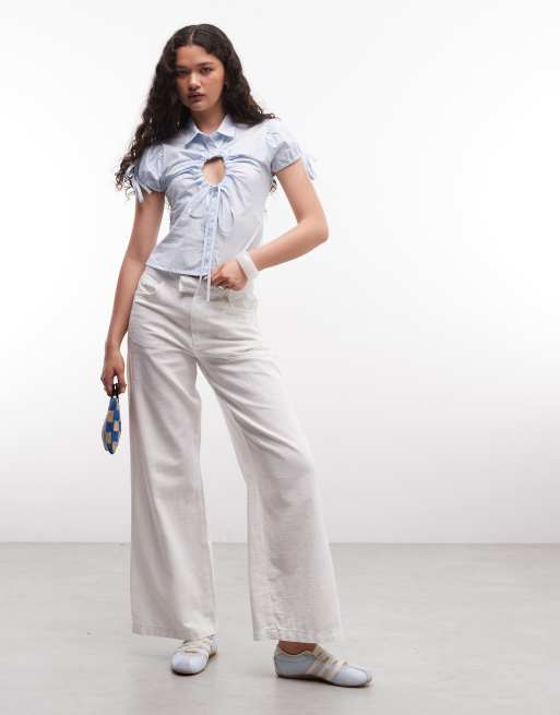 COLLUSION wide leg linen trouser in white, 2 of 5
