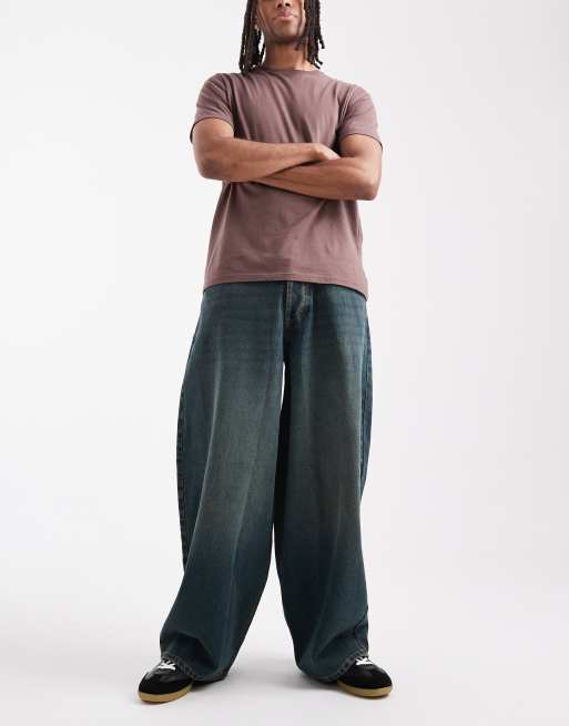 COLLUSION wide leg mid rise jean in grunge blue