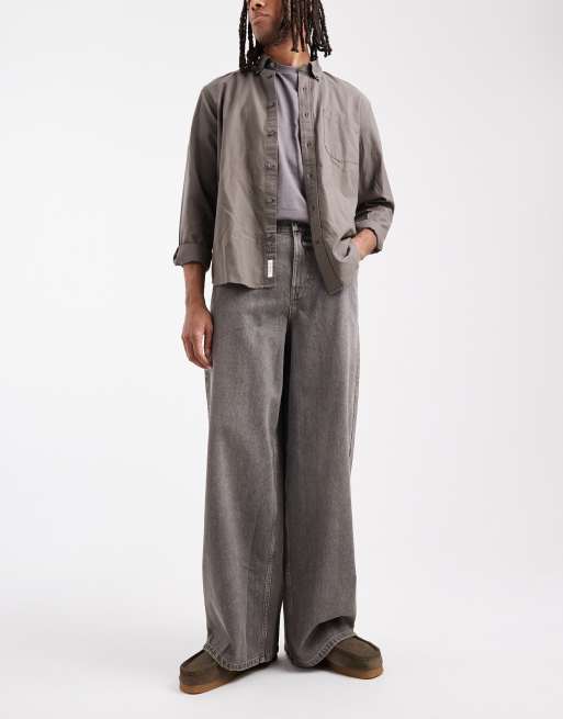 COLLUSION wide leg mid rise jean in washed grey