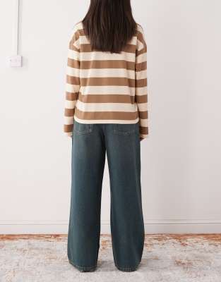 Collusion Wide Leg Mid Rise Jeans In Blue