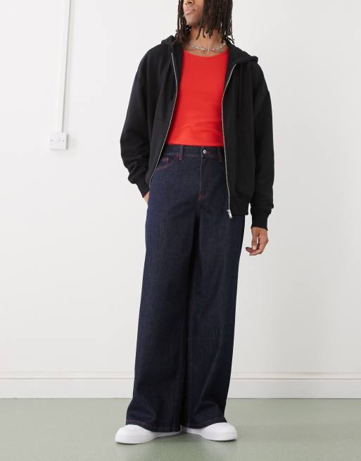 COLLUSION wide leg mid rise jeans in rinse