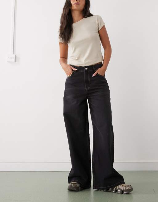 COLLUSION wide leg mid rise jeans in smoky black