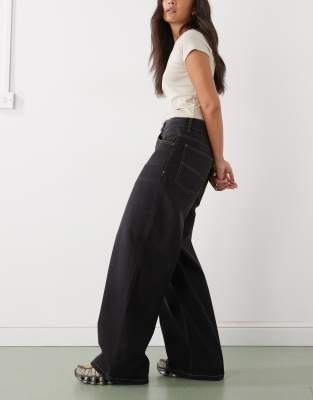 Collusion Wide Leg Mid Rise Jeans In Black