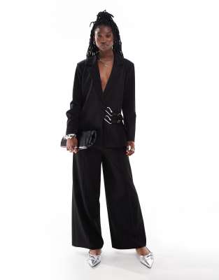 wide leg pants in black pinstripe - part of a set