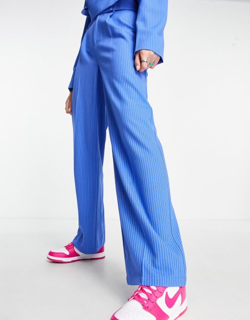 ASOS DESIGN striped wide leg trouser in light blue