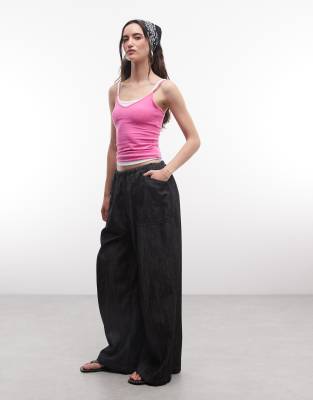Collusion Wide Leg Satin Pants In Black
