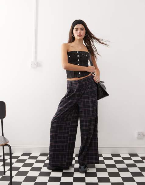 COLLUSION wide leg pants in multi check - view 1