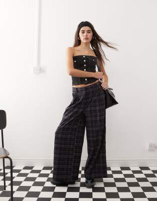 wide leg pants in multi plaid