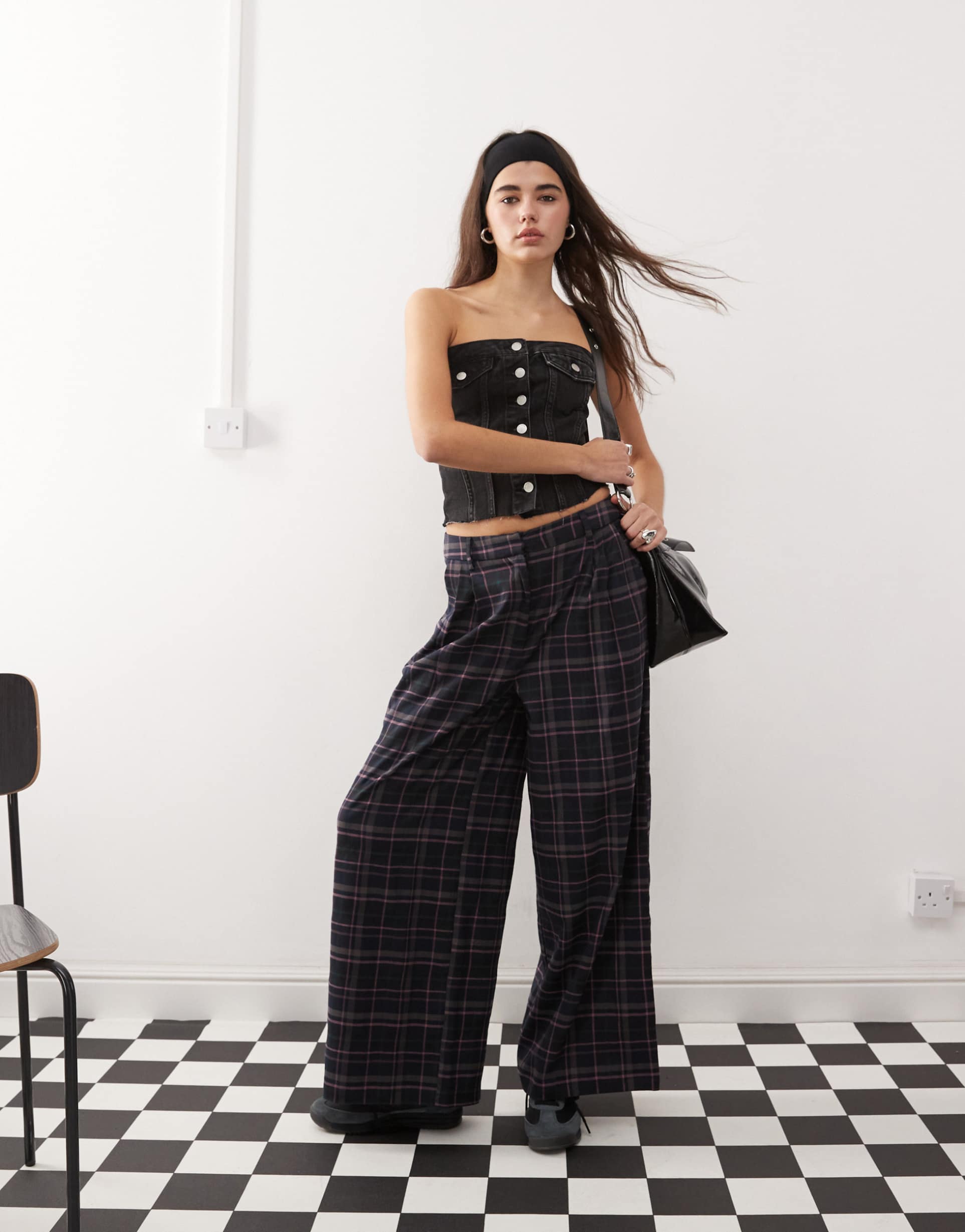 collusion wide leg pants in multi plaid