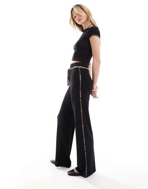 COLLUSION wide leg pants with animal tipping detail in black (part of a set)