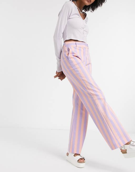 Plus Size Black & Pink Contrast Stripe Wide Leg Trousers