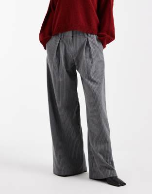 Collusion Wide Leg Pinstripe Pants In Gray
