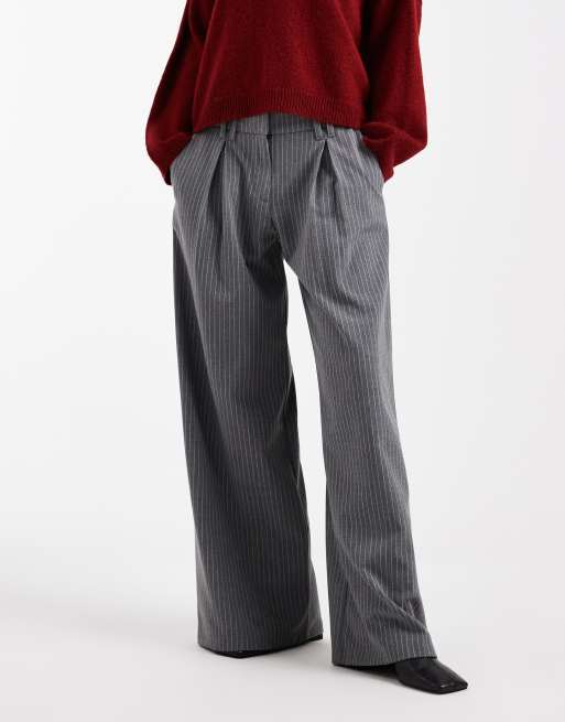 COLLUSION wide leg pinstripe trouser in grey, 2 of 5
