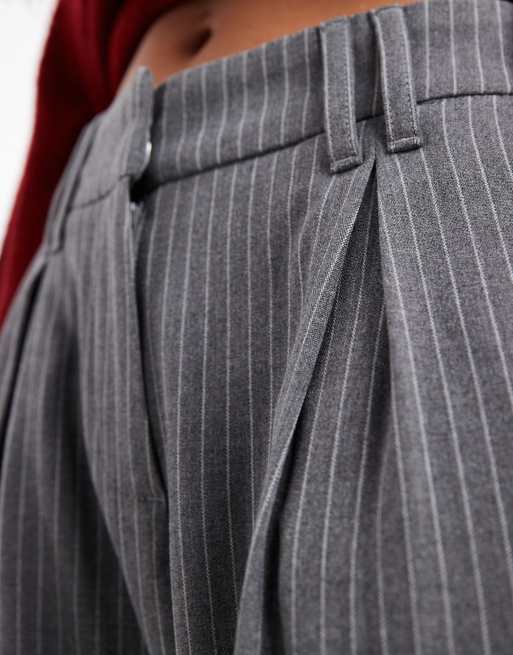 COLLUSION wide leg pinstripe trouser in grey, 5 of 5