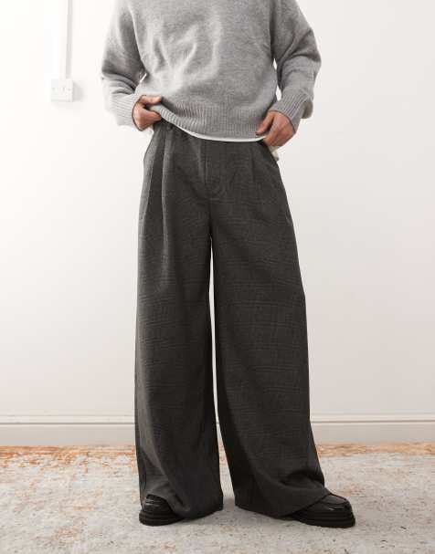 COLLUSION wide leg plaid pants in gray - view 1