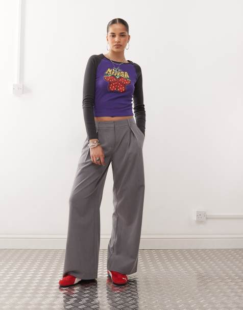 COLLUSION wide leg pleat detail pants in gray - view 1