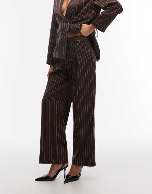 COLLUSION wide leg pleated pants in chocolate pinstripe (part of a set), 2 of 5