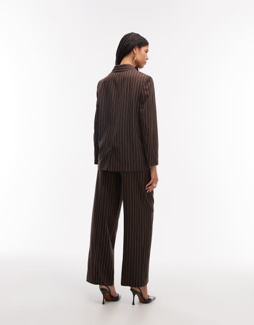 COLLUSION wide leg pleated pants in chocolate pinstripe (part of a set), 3 of 5