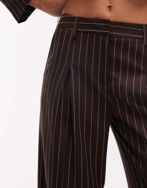 COLLUSION wide leg pleated pants in chocolate pinstripe (part of a set), 5 of 5