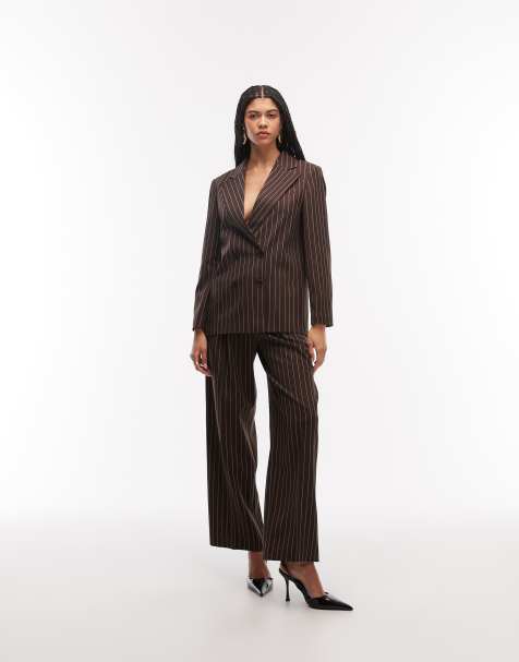 COLLUSION wide leg pleated pants in chocolate pinstripes - part of a set - view 1
