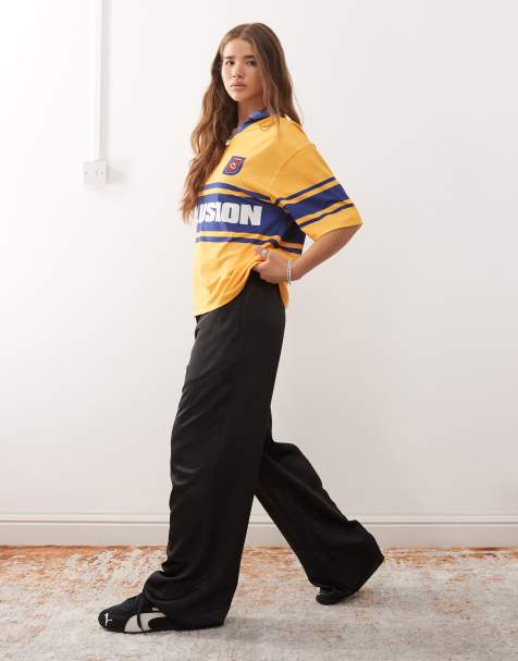 COLLUSION wide leg satin pants in black - view 1