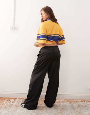 Collusion Wide Leg Satin Pants In Black