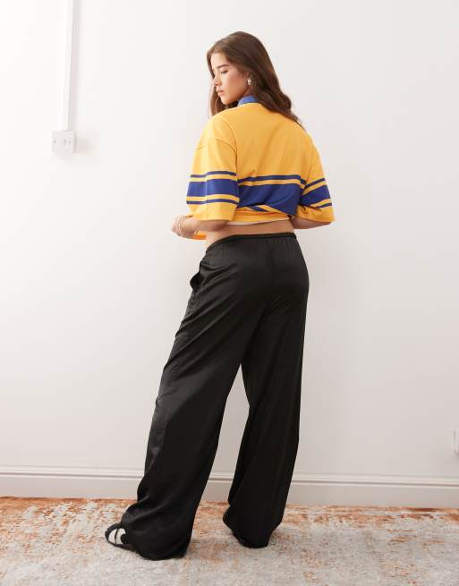 COLLUSION wide leg satin pants in black