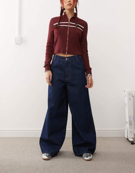 COLLUSION wide leg seam detail jeans in indigo - view 1