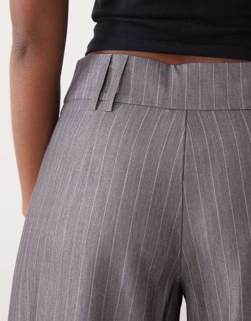 COLLUSION wide leg seam detail pants in gray pinstripe
