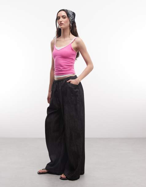 COLLUSION wide leg skinny tie waist baggy pants in charcoal chambray - view 1