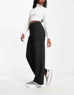 COLLUSION wide leg tailored cargo trouser in black