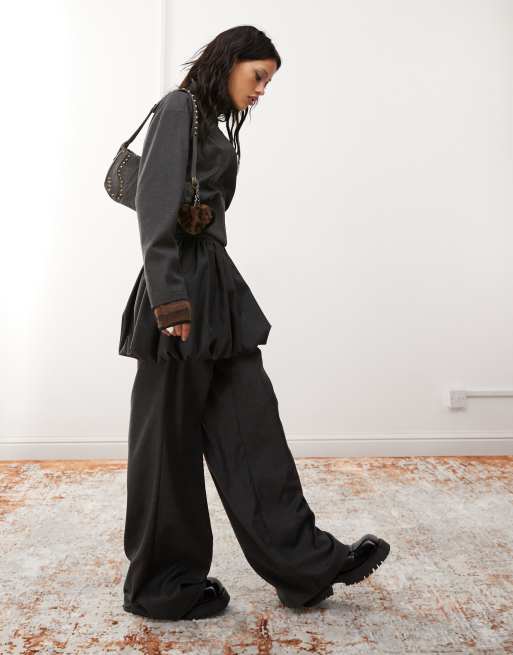 COLLUSION wide leg tailored pants in charcoal (part of a set)