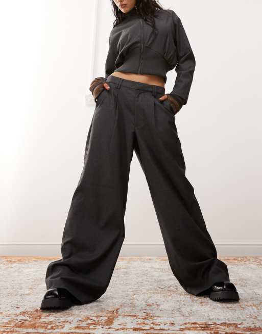 COLLUSION wide leg tailored pants in charcoal (part of a set)