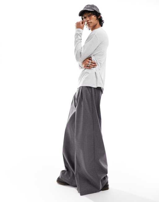 COLLUSION wide leg tailored pants in check print