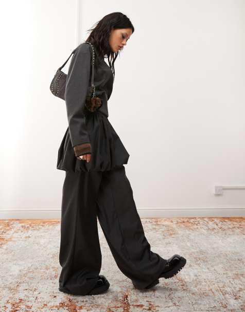 COLLUSION wide leg tailored pants set in charcoal - view 1